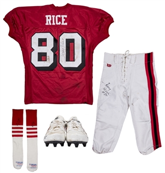 1994 Jerry Rice Game Used, Signed & Photo Matched San Francisco 49ers Playoff Uniform - Jersey, Pants, Socks & Cleats Worn On 1/7/95 vs. Chicago Bears (Rice LOA, Beckett & Resolution Photomatching) 